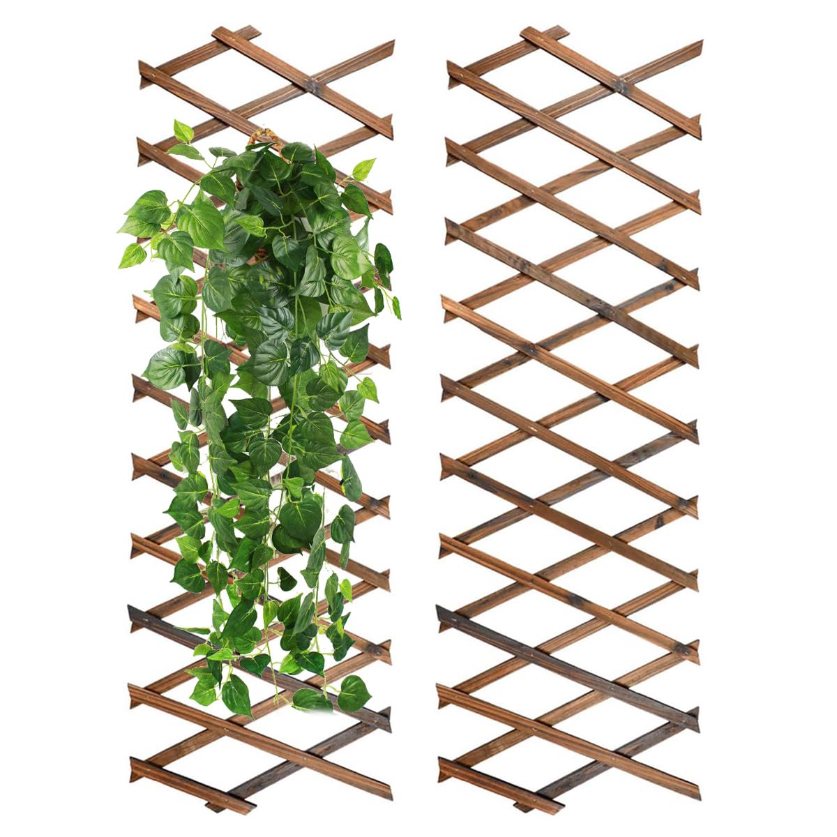 yeesport Wood Expandable Plant Trellis, 2 Pieces, Coffee Color, Rectangular, Plant Support Fence for Climbing Plants, Wall Decor Hanging Frame for Room Garden Patio Indoor Outdoor