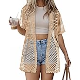 CHICGAL Women Swimsuit Coverup Crochet Beach Cover Up Short Sleeve Kimono Cardigans Causal Bikini Open Front Outfits