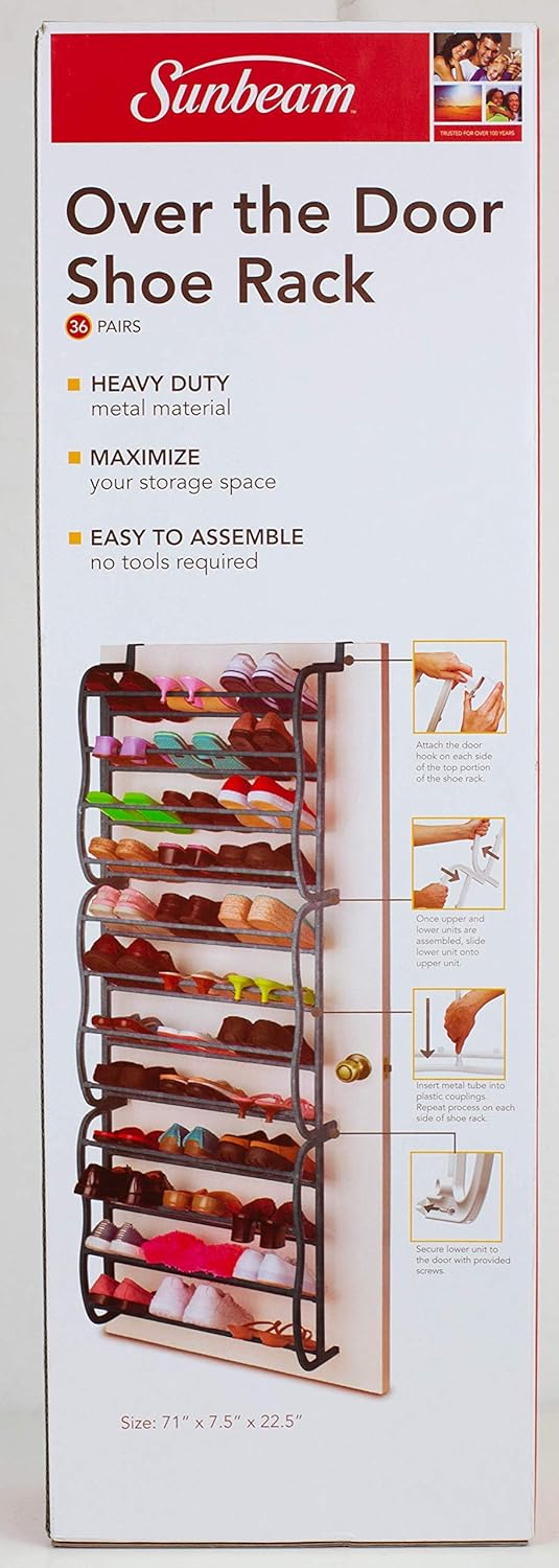 over the door shoe rack on Renewed Sunbeam Shoe Rack For 36 Pair Over The Door Space Saver Shelf Closet Wall Hanging Organizer Storage Stand Black Clothing Closet Storage Shoe Organizers Environews Tv