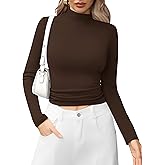Laughido Women's Mock Neck Long Sleeve Fleece Slim Fit T-Shirt 2025 Casual Basic Pullover Crop Tops