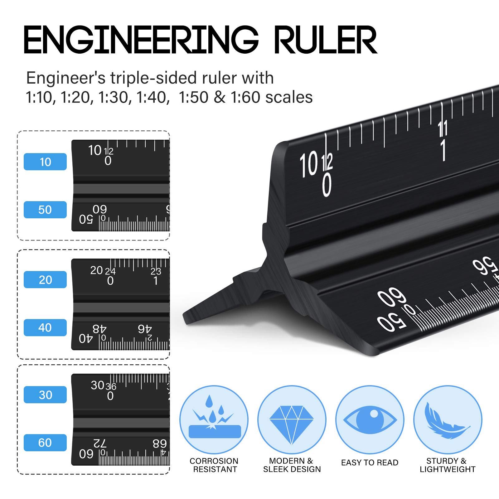 Mua Weewooday 10 Pieces 12 Inch Architectural Scale Ruler Aluminum ...