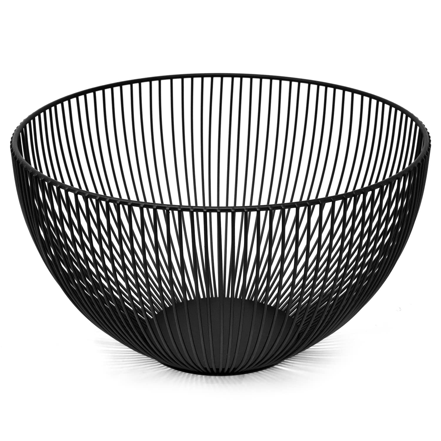 joeji's Kitchen Fruit Bowl ‎25 x 25 cm Large - Anti-Scratch Non-Slip - Open Metal Wire Fruit and Vegetable Basket to Help Ripen Properly & Keep Them Fresh for Longer (Black)