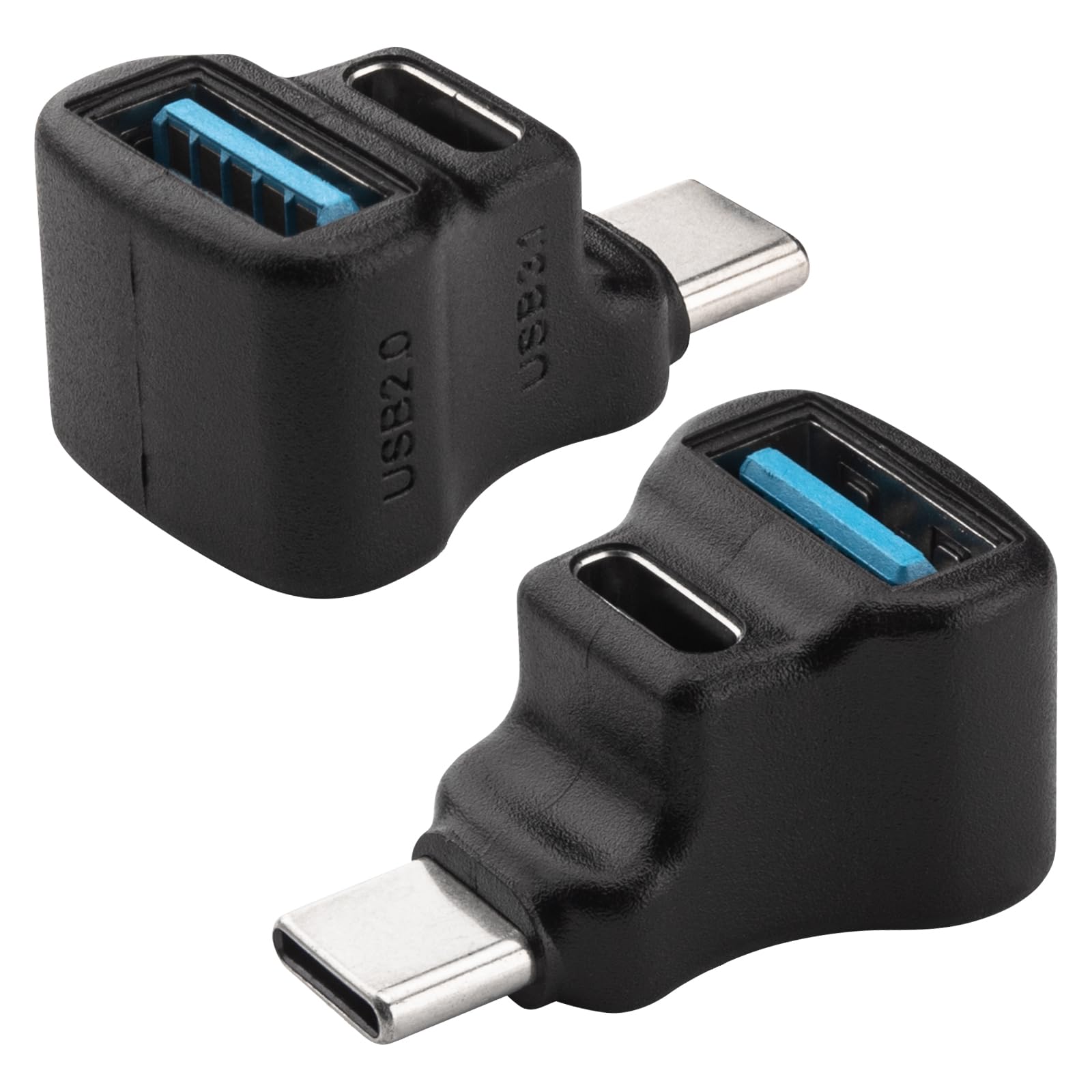 Leehitech 2 Pack 100W USB C Branch Adapter, 10Gbps 2 in 1 Right Angle USB C Male to (USB 2.1 A Female+USB 3.1 C Female) Splitter 20V/5A Safe Charging for iPhone 16/15, MacBook, Laptops, Tablets