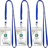 3 Pack Clear ID Badge Holder with Lanyard Blue