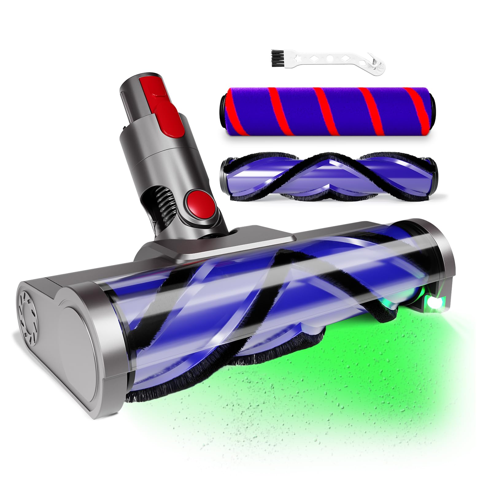 Photo 1 of 2 Brushes Vacuum Head Replacement for Dyson V7/V8/V10/V11/V15 | Anti-Tangle Motorhead Brush Roller with LED Light | Quick-Release Cordless Vacuum Cleaner Head for Carpet, Hardwood, Tile Floors