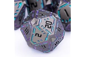 OGCOPHEN Metal DND Sci-fi Dice Set 7PCS Stripe Polyhedral Dice for Dungeons Dragons RPG Role Playing Game, Glitter D and D Dice with Gift Box D6 D8 D10 D12 D20 (Black&Green Purple)