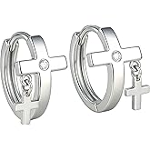 LeapoFaith Cross Earrings Men Stainless Steel Small Hoop Earring Dangle Adult Fashion Huggie Piercing Jewelry Earrings for Party Birthday, Silver