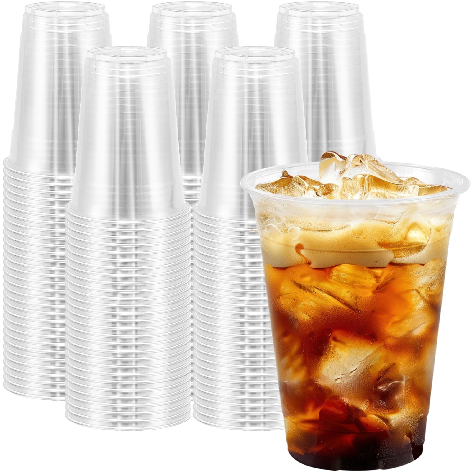 Photo 1 of Clawsoff 300 Pack 16 oz Clear Plastic Cups, Disposable Plastic Coffee Cups No Lids, Cold Drinking Cup, PET Crystal Clear Cup Bulk, 16 oz Drinkware for Travel, Office, Home