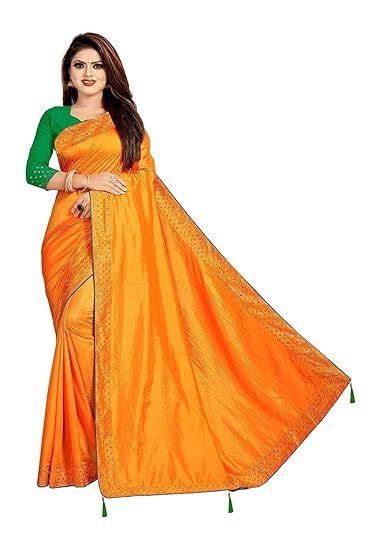Market Magic World Womens Latest Sana Silk Stone Studded Saree with Contrast Blouse