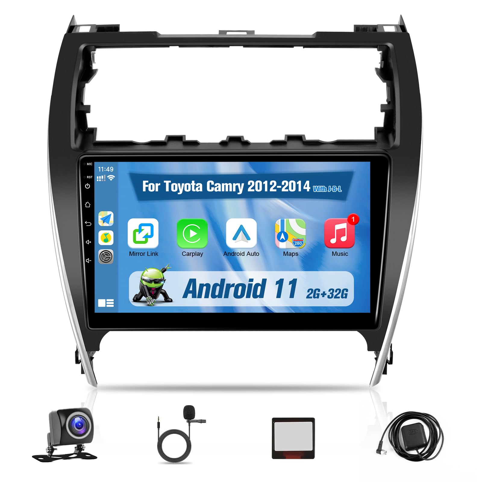 Photo 1 of 10.1" Android Car Radio for Toyota Camry 2012 2013 2014 with Wireless Carplay Android Auto - 2+32GB IPS Touch Screen Head Unit Car Stereo with GPS, BT, WiFi, DSP, FM, Support J-B-L & Large Screen