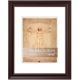 WYNCO 11x14 Mahogany Beveled Design Classic Picture Frame, Matted for 8x10 inches Photos, Paitings or artworks, Real Glass, Horizontal or Vertical Wall Mount Display