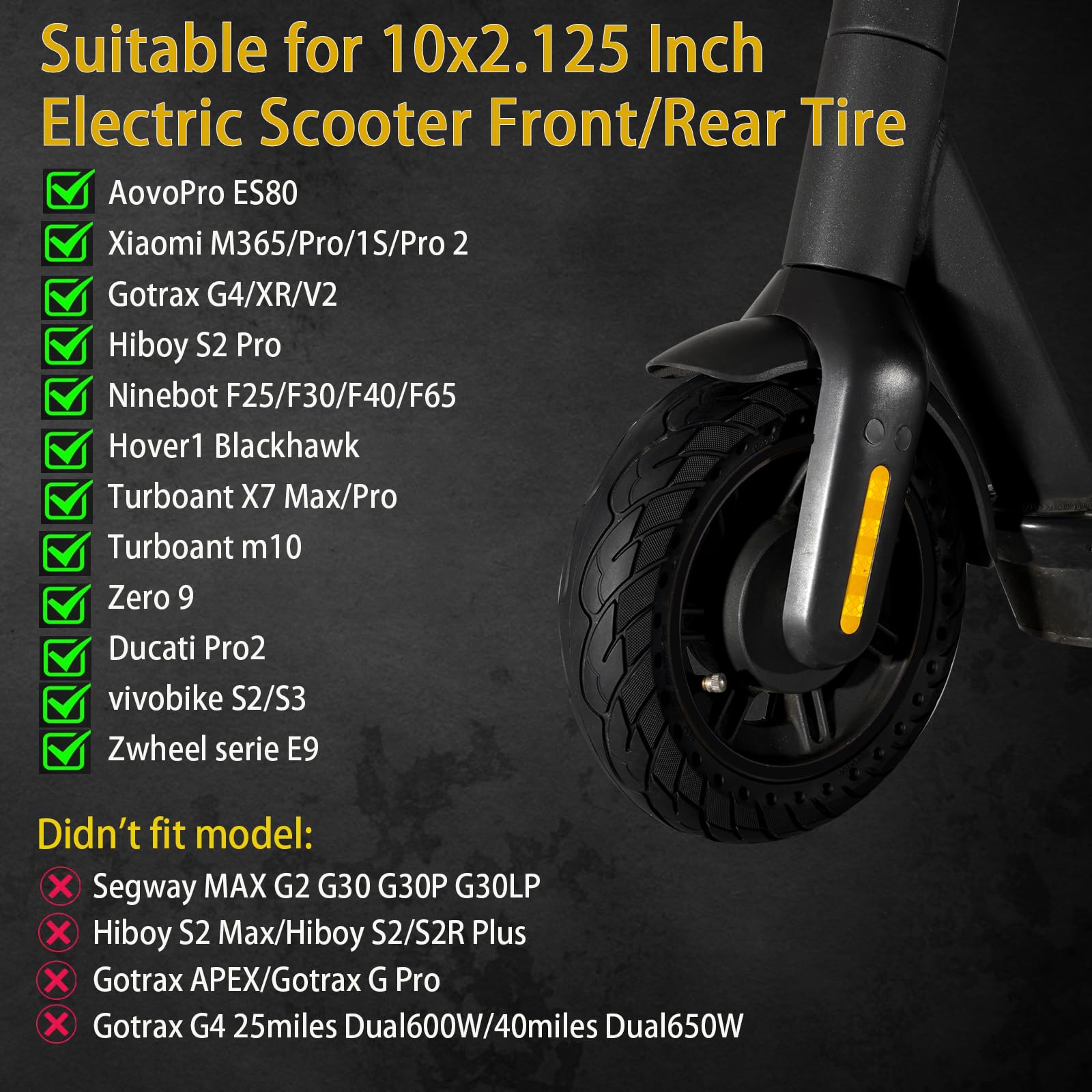 Solid Rubber Tire 10x2.125 Inch for Gotrax G4 XR/Ninebot Segway F35 F65 Electric Scooter, Honeycomb Explosion-Proof Double Shock Absorption Front/Rear Tire Replacement Accessories 2PCS