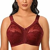 TELIMUSSTO Women's Floral Lace Bra Plus Size Firm Hold Non Wired Non Padded Full Coverage Minimizer