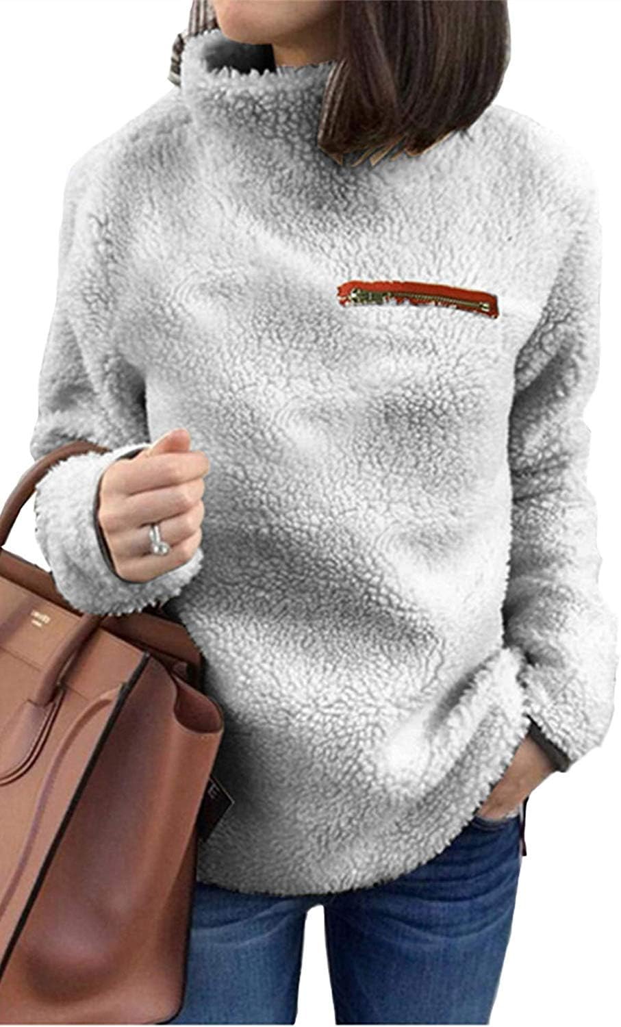 KISSMODA Womens Sweatshirt Soft Fleece Pullover Outwear Jacket Coat