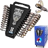 SEDY Premium 12-Piece Metric Flex-Head Ratchet Wrenches Set 8-19mm with Magnetic Organizer, Cr-V Steel Ratcheting Wrench Set with 72 Teeth 180&deg; Flex Head, Ratchet Combination Wrench Set for Repair