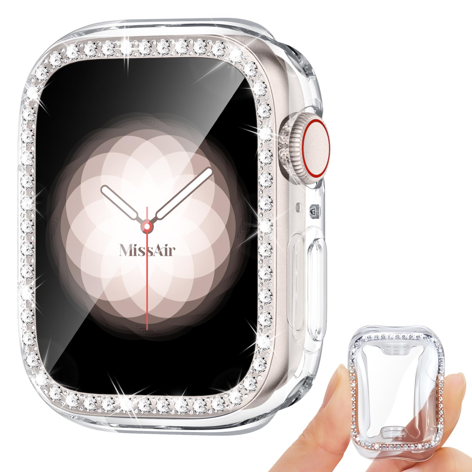 Missair Soft TPU Bling Case Compatible for Apple Watch Case 44mm Series 6/5/4/SE/SE 2/SE 3 with Screen Protector, Glitter Crystal Diamond Lightweight Cover All-Around Protective Case for iWatch 44mm