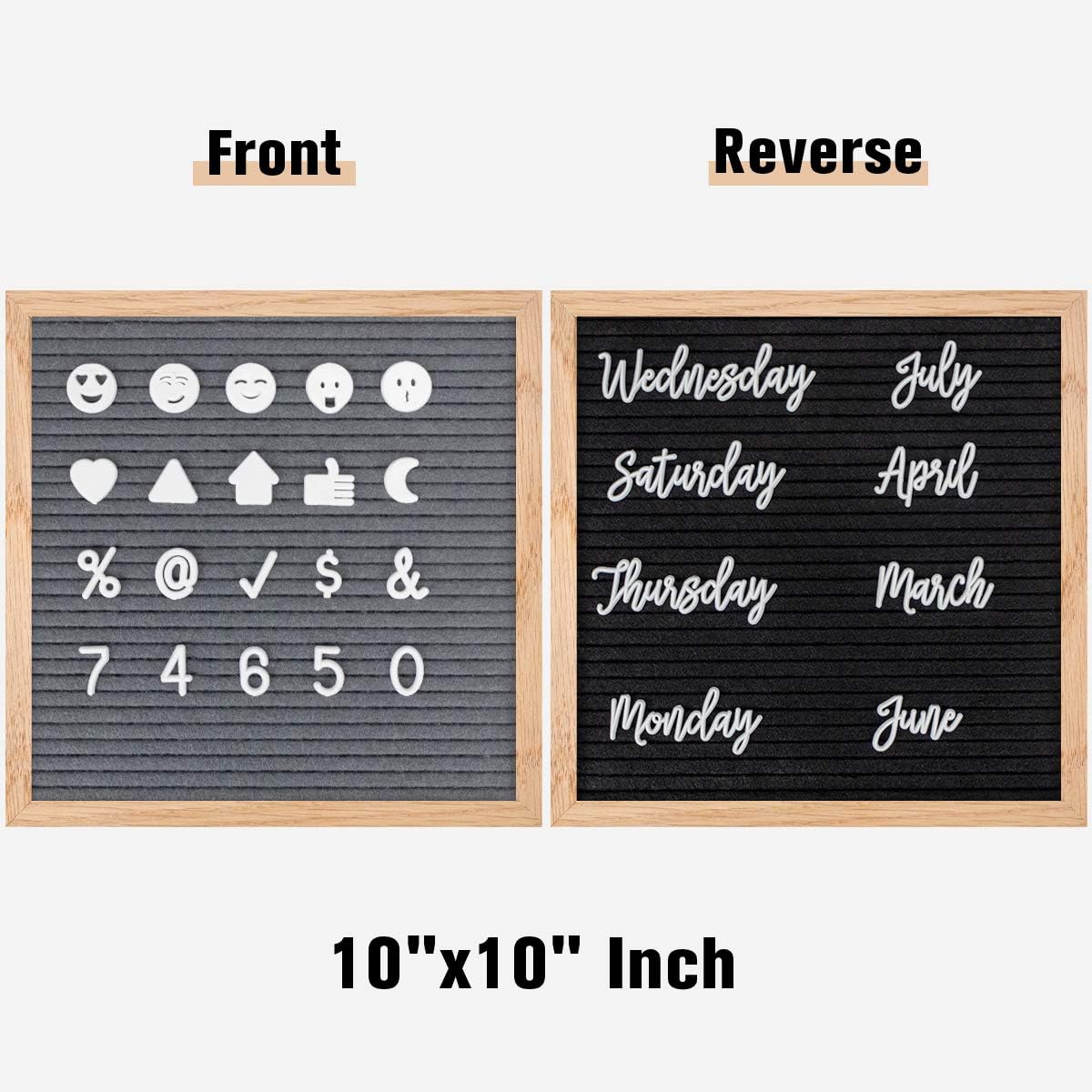 Double Sided Felt Letter Board with Letters - 10" x 10" Rustic Wood Frame Message Board with Changeable Letter Boards Include Pre-Cut 889 White Plastic Letters : Office Products