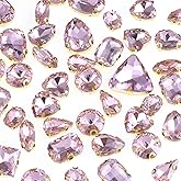 50 PCS Sew on Rhinestones Mixed Shapes Glass Rhinestones Sew on Crystal Gems Mental Flatback with Gold Claw for Jewelry Crafts Clothes DIY Craft Shoes Dress Jewelry Making Pink