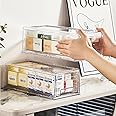 Sgoostood Pull Out Drawer Medicine Box for Safe Medication Storage, Large Refrigerator Storage Bin for Kitchen Food Safe, Tablet Box for Kids Home/Office Organize Ointments,2 Pack - Clear（ Medium）