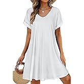 elescat Sundresses for Women Summer Casual Loose V Neck Short Sleeve Tshirt Dress with Pockets