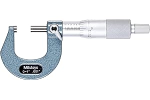 Mitutoyo 103-259 Outside Micrometer, Baked-enamel Finish, Ratchet Stop, 0-1" Range, 0.001" Graduation, +/-0.0001" Accuracy, Angled Frame
