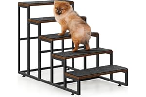OYEAL Dog Stairs Grey Dog Steps for High Beds 5 Tier Pet Stairs for Small Medium Large Dogs and Cats, Pet Step with Non-Slip Stair Tread for Puppy, The Old, and Injured Dogs