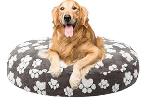 SYKUIHSG Dog Bed Cover Waterproof, Round Pet Mattress Cover Washable Replacement with Lovely Dog Paw Print and Elastic Band D
