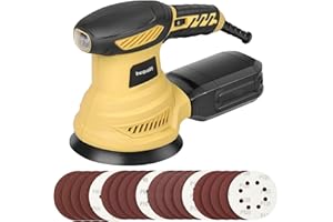 Inequalit Random Orbital Sander, 2.5Amp 4.9-Inch Corded Palm Sander, Max 13000 RPM Electric Drywall Sander with 6 Variable Speed, 20Pcs Sandpapers and Dust Bag for Woodworking, Sanding, Polishing