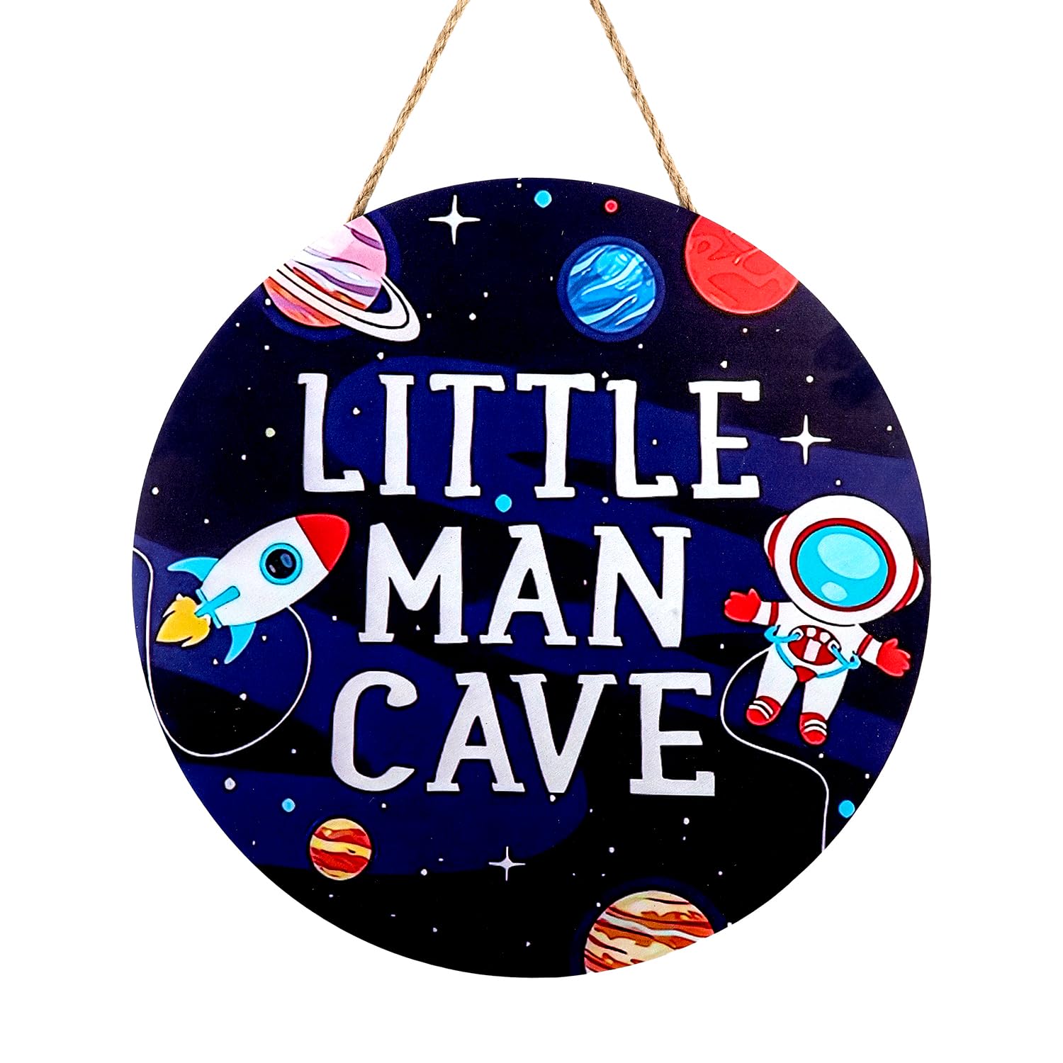 Little Man Wooden Circle Door Sign - Nursery Wall Decor for Toddler Room & Kids Boy Bedroom