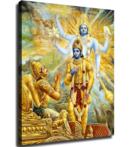Lord Krishna with Virat Swarup in Mahabharata Printed Picture With Wooden Frame