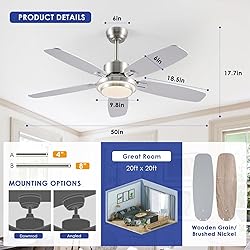 Hounberi 50inch Brushed Nickel Ceiling Fan with