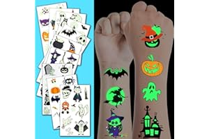 JCFIRE Halloween Temporary Tattoos for Kids, Glow in Dark Tattoos Stickers with Pumpkin Skull Ghost Monster for Halloween Party Favors, Halloween Party Decorations, Halloween Party Games for Kids