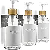 MaisoNovo Shampoo and Conditioner Dispenser|Refillable Clear Bamboo 3-Pack | No-Drill Wall Mount Shower Dispenser &middot; For Shampoo &amp; Body Wash &middot; Rustproof &middot; Hotel &amp; Spa &middot; Wall Soap Dispenser for bathroom