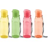 Bulk 10oz Multicolor Square Reusable Water Bottles Set of 4 For Kids And Adults - Leak Proof With Carry Strap - Bpa Free Dishwasher Safe For Juice Drinks