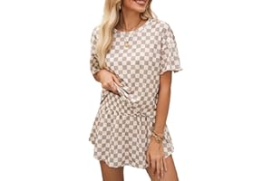 Opemiby Womens 2 Piece Outfits Summer Short Sleeve T Shirt and High Waist Skorts Matching Lounge Sweatsuit Set