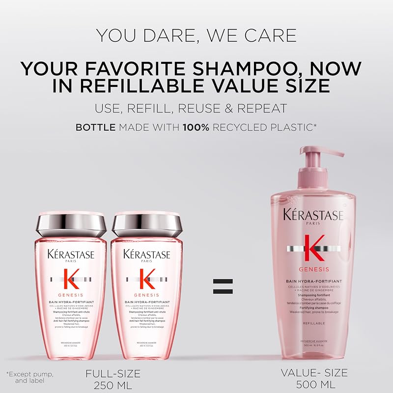 KERASTASE Genesis - Bain Hydra-Fortifiant - Shampoing Anti-Chute - -97 % de Chute de Cheveux due à la Casse au Brossage* - À l'Aminexil - Sans Silicone - Cheveux Fins, Cassants & Affaiblis