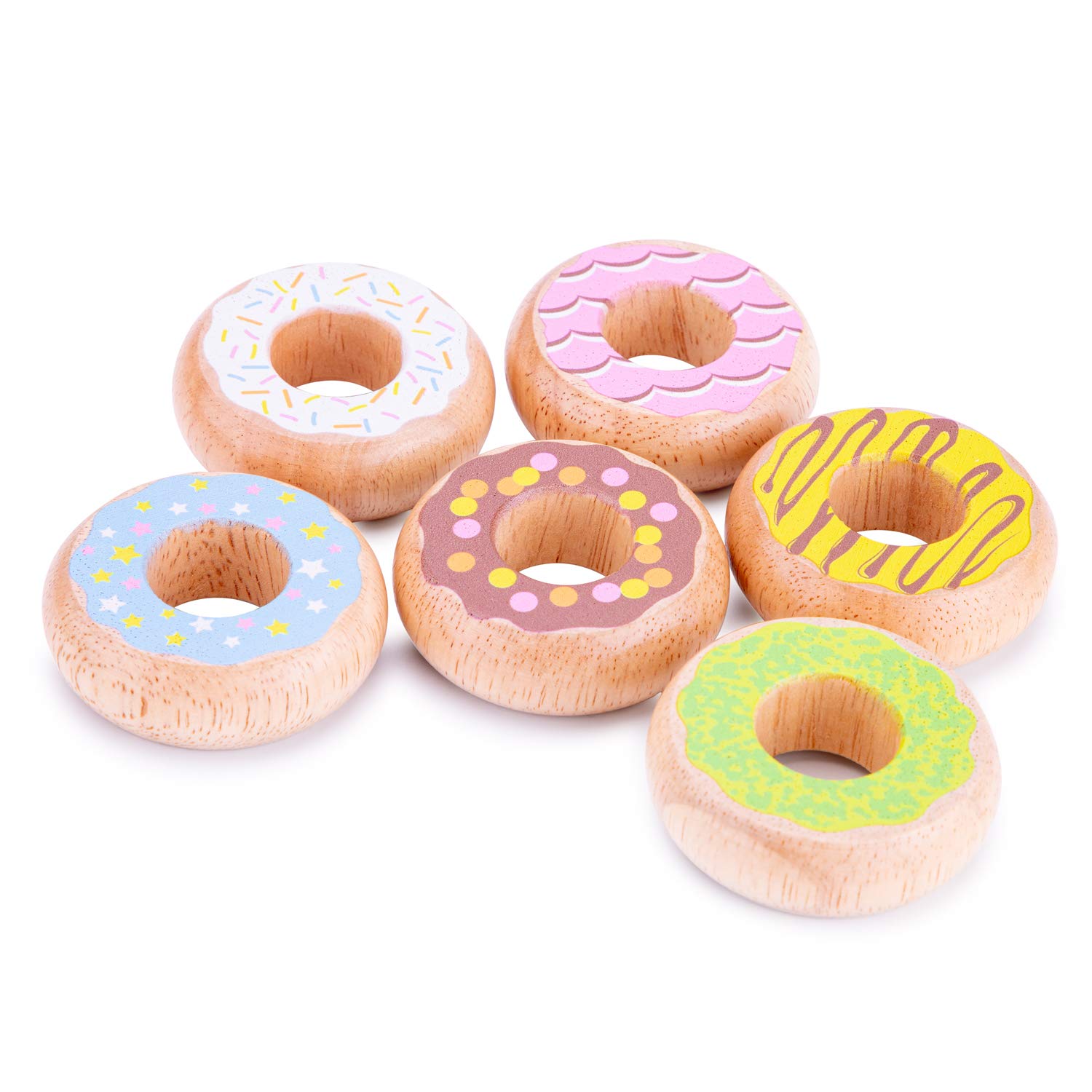 Woet® Wooden Toy Donuts for Kids - 6 Pieces in Gift Box - Pretend Play Bakery Set - Role Play Kitchen Toy - Age 3 Years+