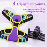 rabbitgoo Dog Harness Medium No Pull Reflective Adjustable Padding Purple Yellow view 5