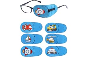 Mvwarj Eye Patches for Kids, 6 Pcs Boy Left Eye Patch for Glasses, Reusable Eye Patch for Lazy Eye Toddler Treating Amblyopia Strabismus and After Surgery (Blue Transportation)