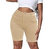 Gocolloa Womens Plus Size Bermuda Shorts Stretchy High Waisted Summer Casual Midi Shorts