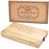 AMEROUS Wooden Mancala Board Game Set - Upgraded Larger Size - 72+8 Bonus Multi Color Glass Stones - Folding Board - Gift Package -Instructions, Portable Board Game for Adults, Kids