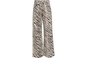 Xojbzoo Unisex Y2K Fashion Striped Zebra Print Jeans High Waist Loose Fit Baggy Pants with Drawstring Retro Streetwear Jeans