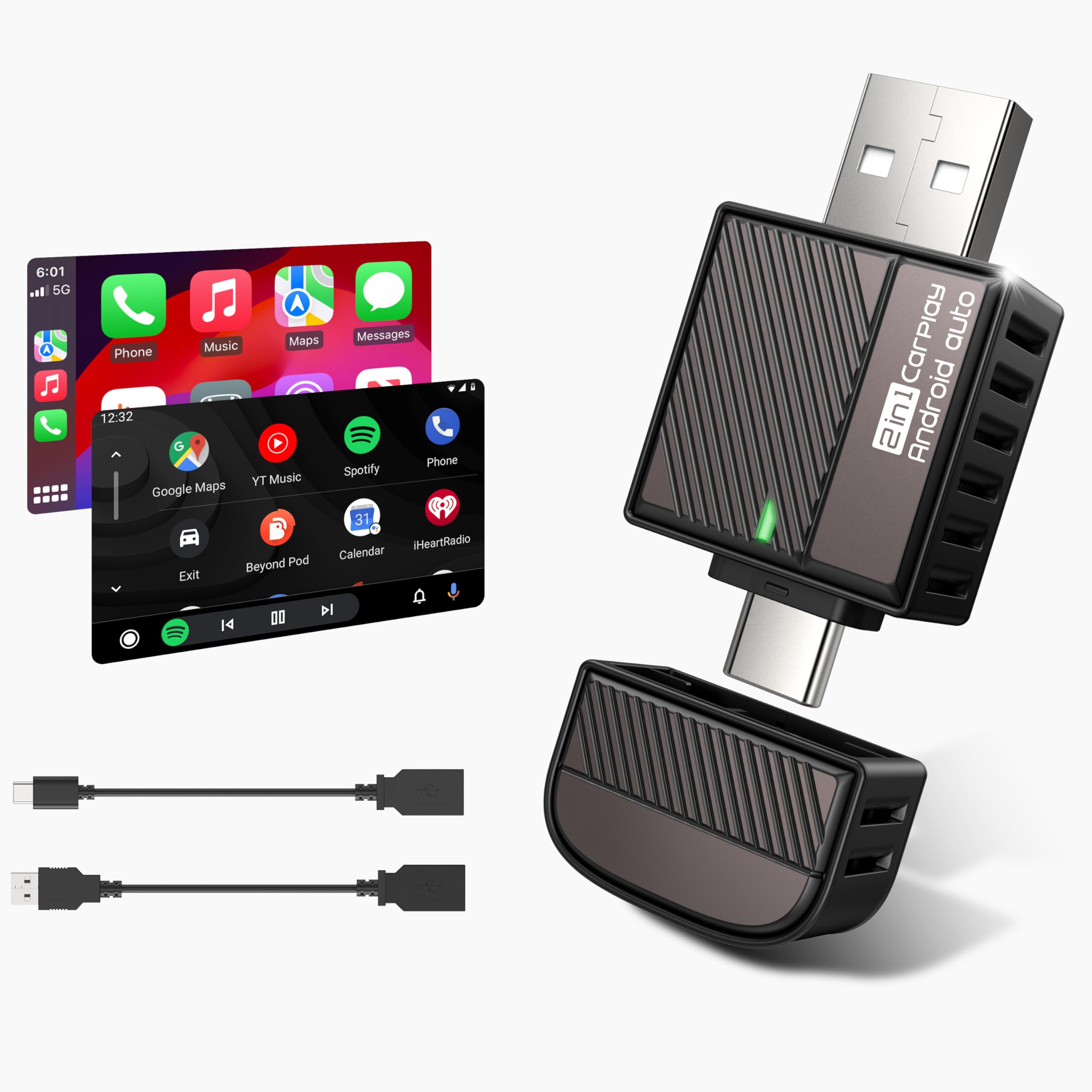 Photo 1 of ByteWave Wireless Android Auto & CarPlay Adapter 2-in-1 Converts Wired to Wireless 2025 Upgraded, Plug-and-Play Dongle with Low Latency, Connect for iOS10+/Android 11+ Cars - Brown