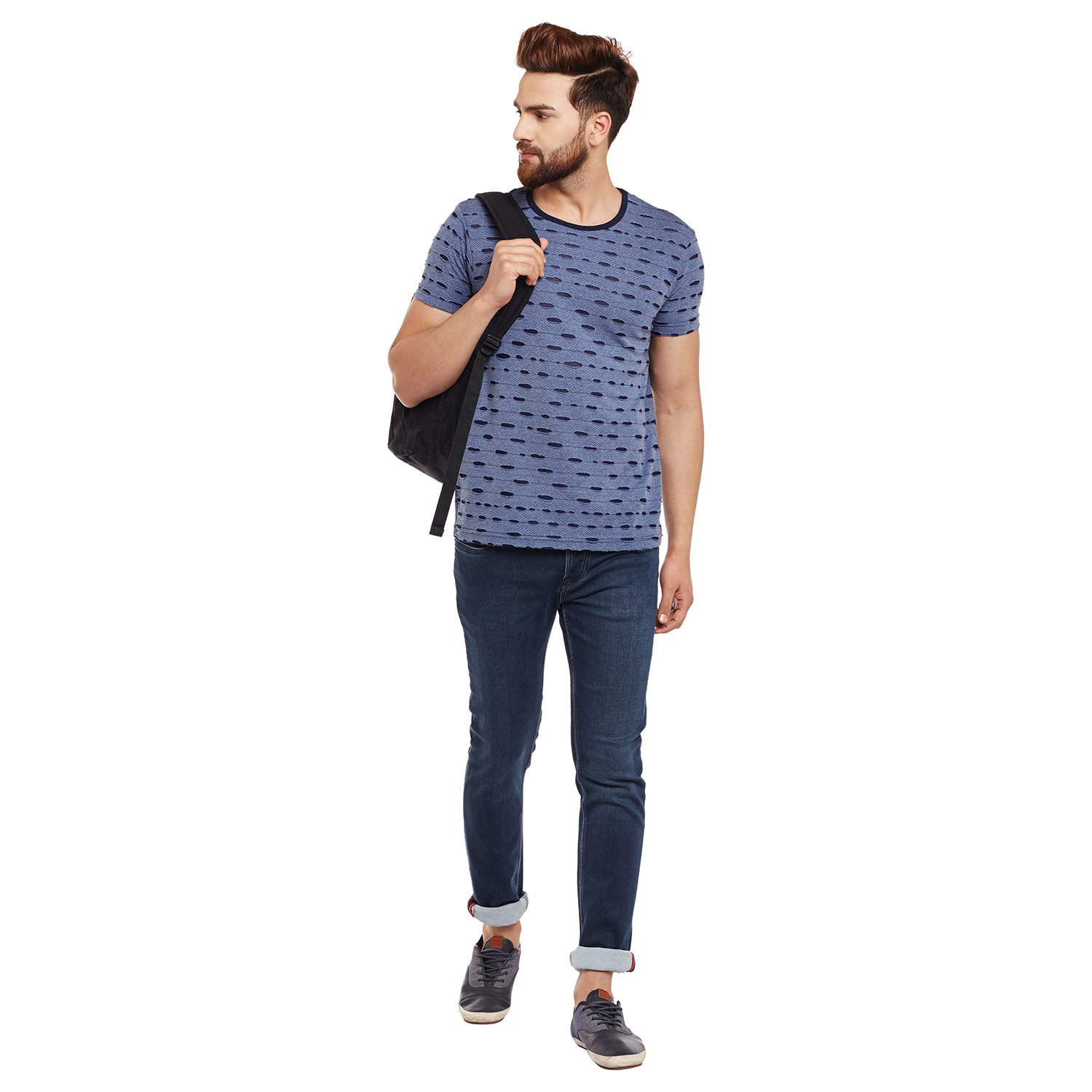 vimal black torn look round neck tshirt for men