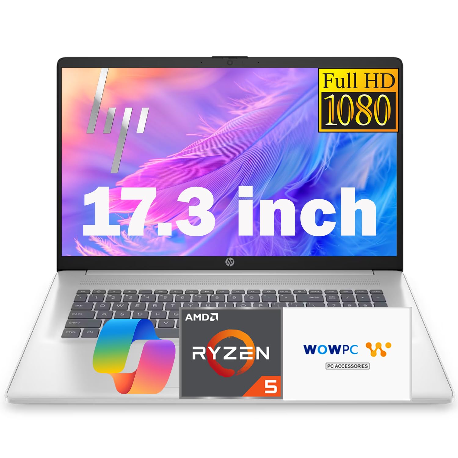 HP 17 Inch Business Laptop, 17.3'' FHD IPS Anti-Glare Display, AMD Ryzen 5 7430U (Beats Core i7-1355U), 8GB RAM, 756GB Storage (256GB SSD + 500GB External), HDMI, Windows 11 Home, Wi-Fi 6, Silver Image