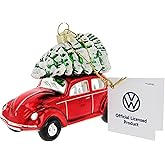 BRISA VW Collection - Volkswagen Beetle Glass Christmas Decoration & Decoration in Gift Box (1:40 Scale) (Red with Tree)
