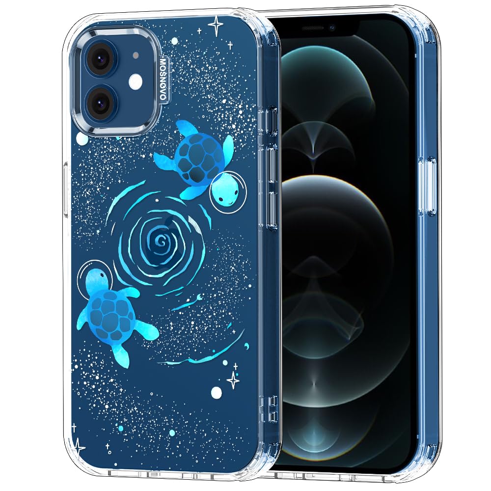 MOSNOVO Case for iPhone 12 & iPhone 12 Pro, [Buffertech 6.6ft Military-Grade Drop Protection] [Anti Peel Off Tech] Clear TPU Bumper Phone Case Cover Design - Space Turtle — image 1