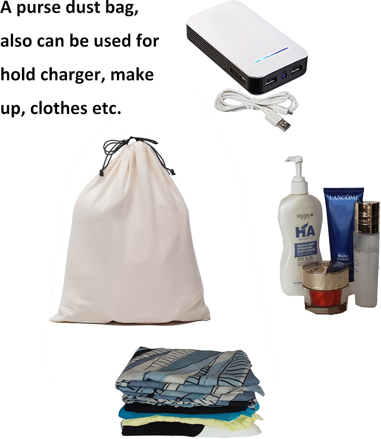 MISSLO Set of 3 Cotton Breathable Dust-Proof Drawstring Storage Pouch Multi-Functional Bag (Beige, Pack 3 S) - Image 5