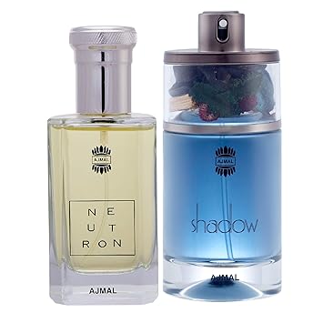 Ajmal Neutron EDP Citrus Fruity Perfume 100ml for Men and Shadow HIM EDP Spicy Woody Perfume 75ml for Men + 2 Parfum Testers FREE