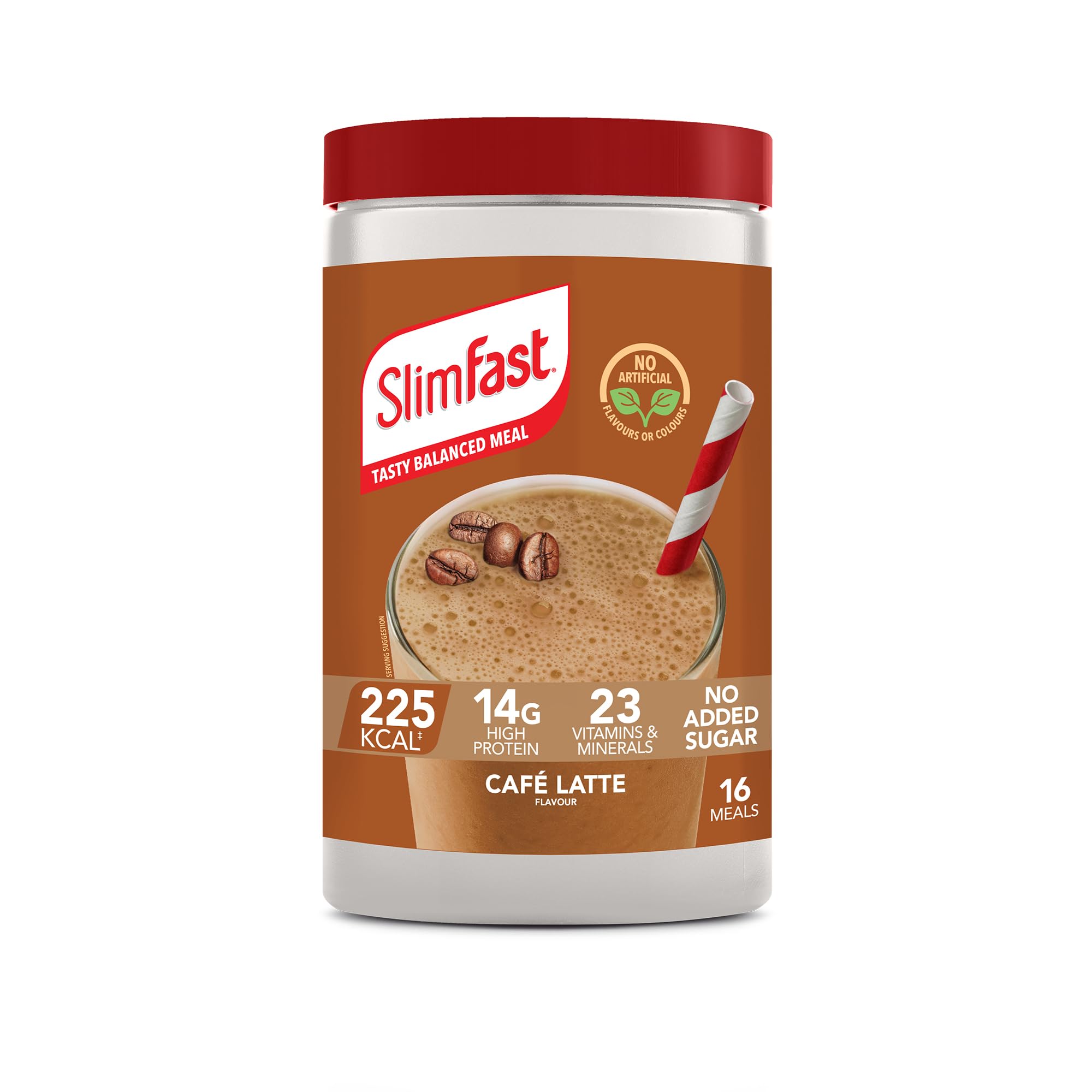 SlimFast Meal Replacement Shake for Weight Loss & Balanced Diet, Vitamins and Minerals, Low Calorie, High Protein, Café Latte Flavour, 16 servings, 584 g, Packaging May Vary